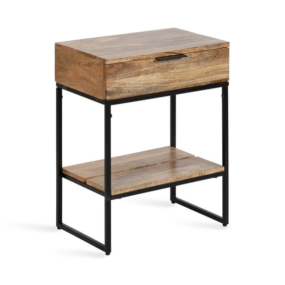 Kate and Laurel Malone Modern Wooden Side Table with Wood Shelf, 18 x 13 x 25, Natural Brown and Black, Transitional Wood Nightstand with Storage Shelf Below