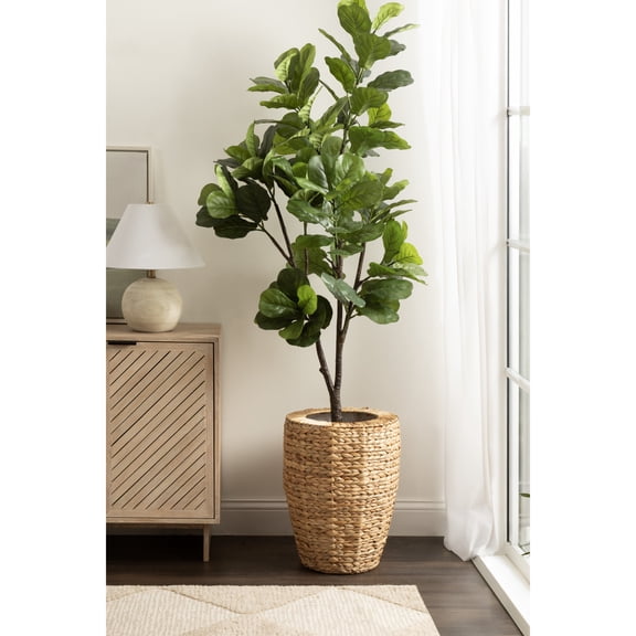 Kate and Laurel Malta Modern Woven Wicker Planter Pot, 15 x 15 x 20, Natural, Boho Water Hyacinth Basket Planter for Large Entryway Plant Pot or Faux Tree Display