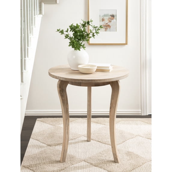 Kate and Laurel Mariona Coastal Round Mango Wood Entryway Table, 26 x 26 x 30, Light Natural, Modern Circle Bistro Table with Classic Curved Legs for Entry Home Decor