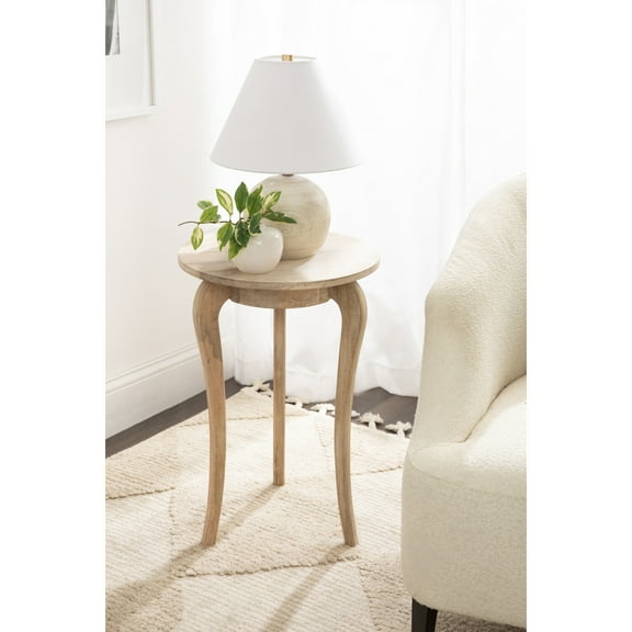 Kate and Laurel Mariona Coastal Round Mango Wood Side Table, 16 x 16 x 24, Light Natural, Modern Circle End Table with Classic Curved Legs for Living Room Home Decor or Bedroom Nightstand Decor