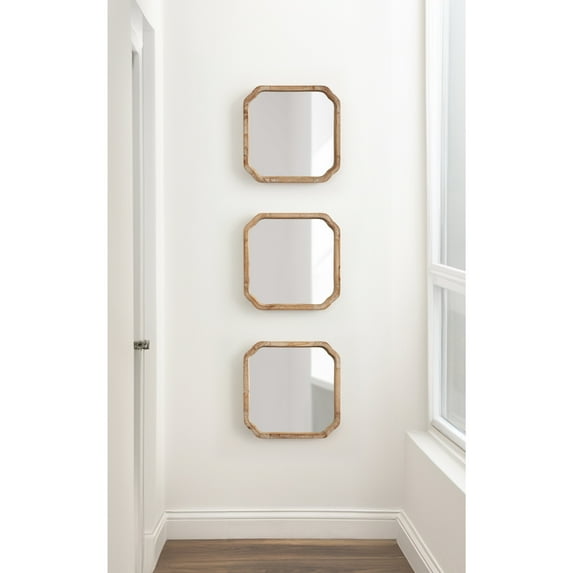 Kate and Laurel Marston Modern Wooden Square Wall Mirror Set, Set of 3, 12 x 12, Rustic Brown, Decorative Three-Piece Mirror Set for Use as Bathroom Mirror Decor or Gallery Wall Mirrors