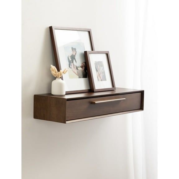 Kate and Laurel McCutcheon Mid-Century Floating Console Table for Entryway, 30 x 9 x 6, Walnut Brown, Decorative Transitional Floating Entryway Table for Use as Living Room Storage Wall Shelf