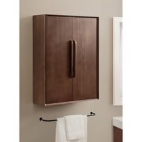 Kate and Laurel McCutcheon Modern Two-Door Floating Bathroom Cabinet, 22 x 7 x 28, Walnut Brown, Decorative Mango Wood Over the Toilet Storage Cabinet for Living Room or Entryway Decor