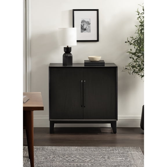 Kate and Laurel McCutcheon Modern Two-Door Mango Wood Floor Storage Cabinet, 30 x 15 x 30, Black, Transitional Living Room TV Stand for Use as Sideboard Buffet Cabinet or Bar Storage Buffet