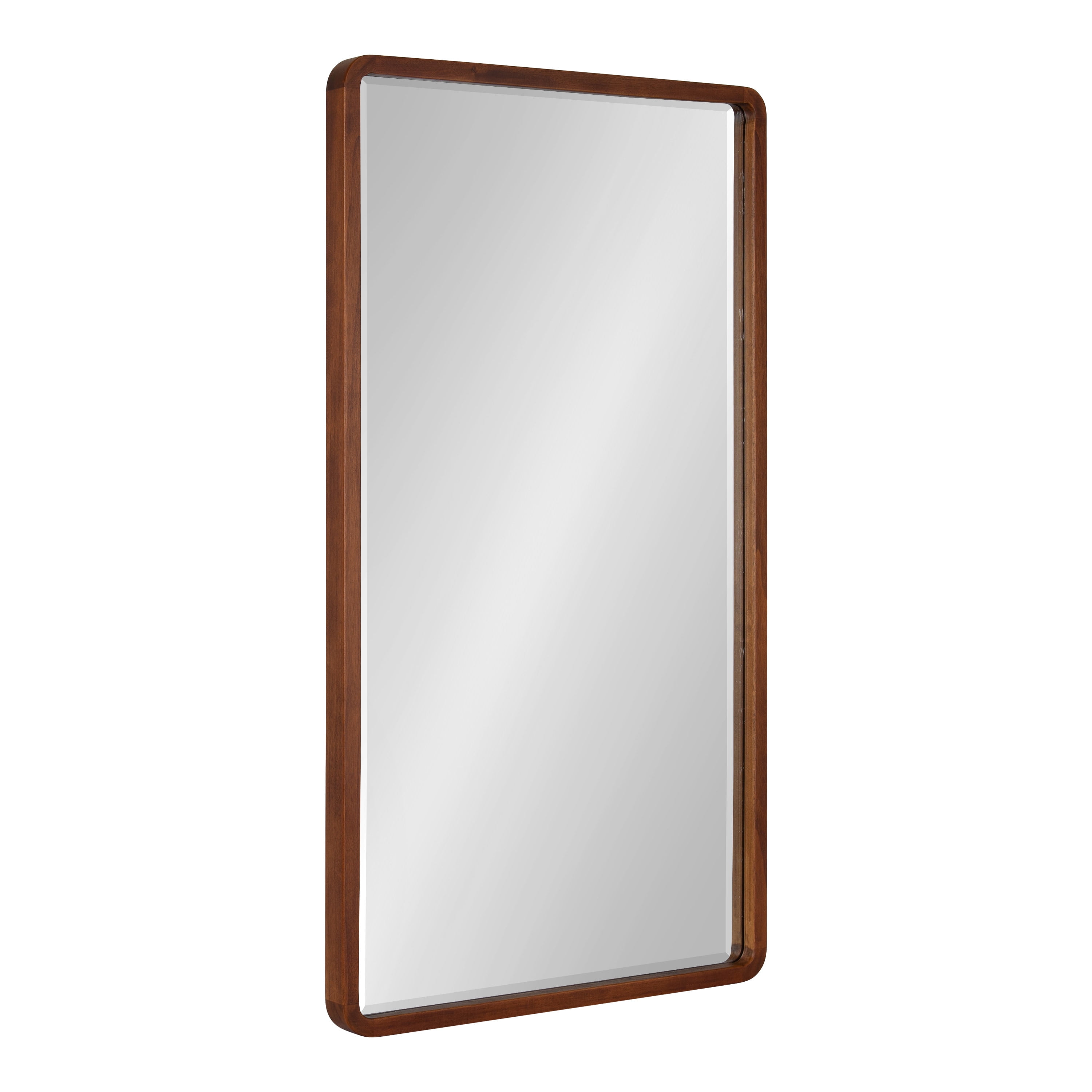 Walnut Brown Rectangular Wood Framed Wall Mirror, 20 x 36