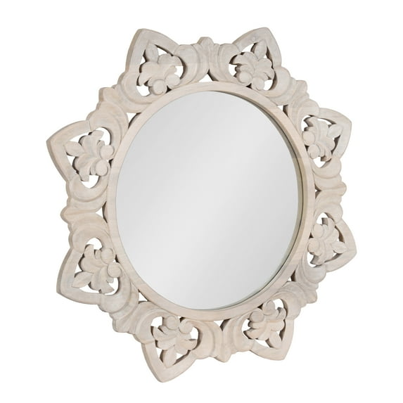 Kate and Laurel Meera Hand-Carved Wood Mirror, 28 Inch Diameter, Natural Wood, Traditional Starburst Mirror with Carved Frame Details and Decorative Bathroom Mirror Look