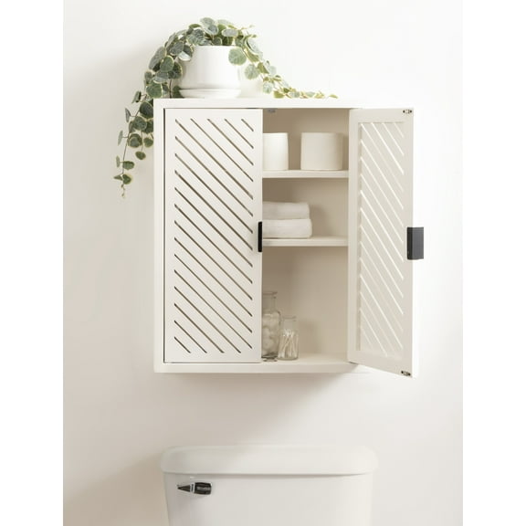 Kate and Laurel Mezzeta Decorative Coastal Two-Door Floating Bathroom Cabinet, 22 x 7 x 28, White, Decorative Over Toilet Storage Cabinet for Use as Bath Storage or Living Room Decor