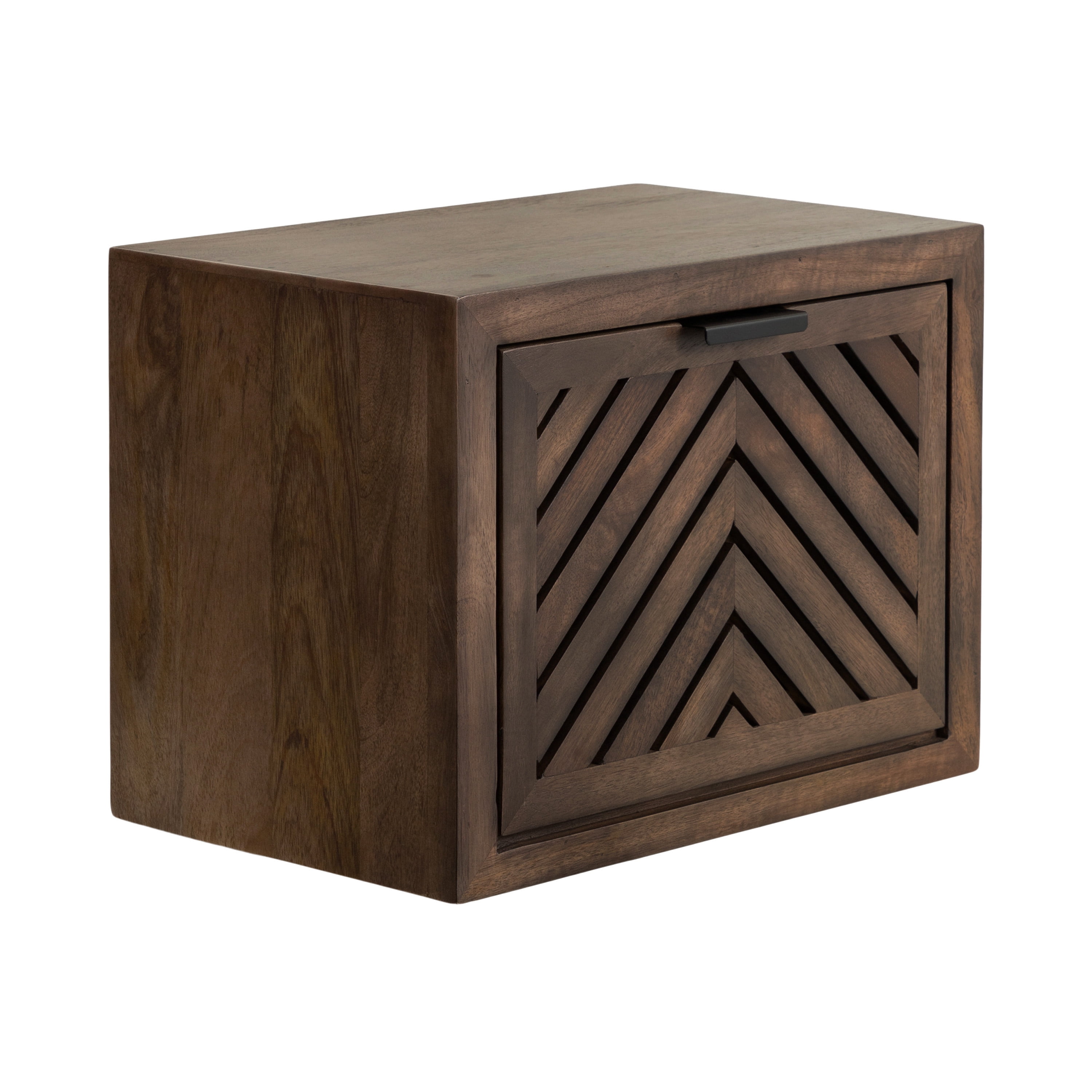 Natural Mango Wood Floating Side Table with Slatted Door