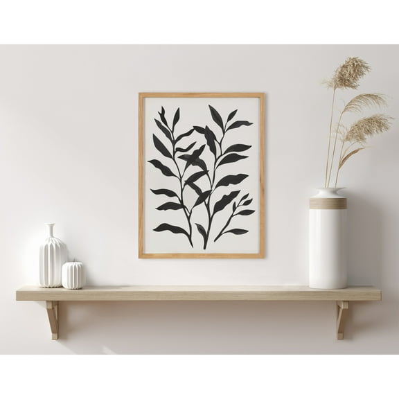 Kate and Laurel Modern Botanical Matisse Inspired Silhouette Framed Wall Art by The Creative Bunch Studio, 12x16 Natural, Black and White Floral Art for Wall