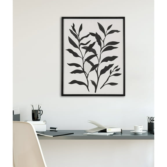 Kate and Laurel Modern Botanical Matisse Inspired Silhouette Framed Wall Art by The Creative Bunch Studio, 16x20 Black, Black and White Floral Art for Wall