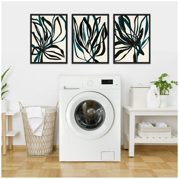 Kate and Laurel Modern Floral 1, 2 and 3  Set of 3 18x24 Framed Canvas Wall Art Set  by Alicia Bock, Sylvie Black, Modern, Abstract, Flowers, Abstract Art for Wall Decor, Living Room, Bedroom