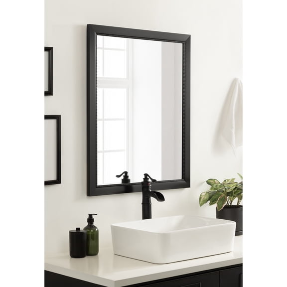 Kate and Laurel Monetta Traditional Framed Rectangle Bathroom Vanity Mirror, 26 x 32, Black, Rectangular Textured Bathroom Mirror for Over Sink or for Use as Entryway or Living Room Decor