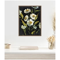 Kate and Laurel Moody Floral 1 Framed Canvas Wall Art by Annie Quigley 18 x 24 Sylvie Beaded Dark Gold, Bohemian, Flowers, Nature Art for Wall Decor, Living Room, Bedroom