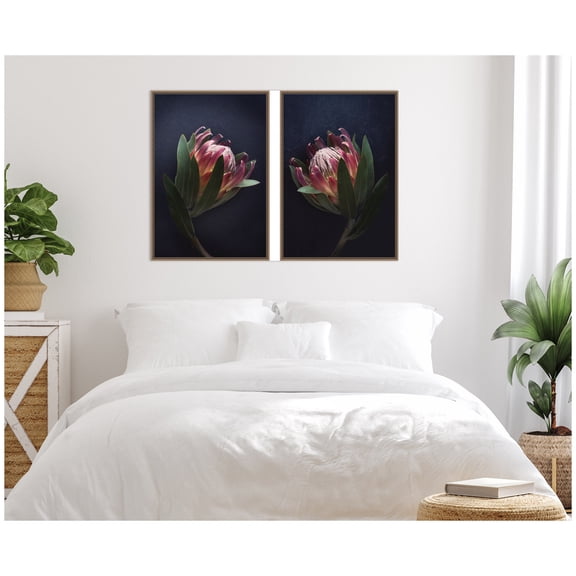 Kate and Laurel Moody ProteaNo. 1 & No. 2 2 Piece Framed Canvas Wall Art Set by Emiko and Mark Franzen F2 Images, Sylvie Beaded Dark Gold Modern Contemporary, Flower Art for Wall Decor