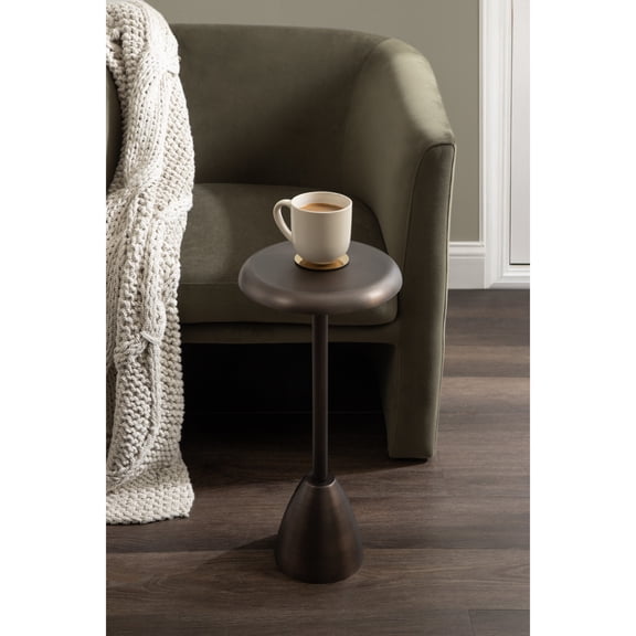 Kate and Laurel Morizet Modern Round Drink Table, 10 x 10 x 22, Bronze, Transitional Metal Martini Table with Pedestal Design for Use as Small Indoor Plant Stand or Living Room Accent