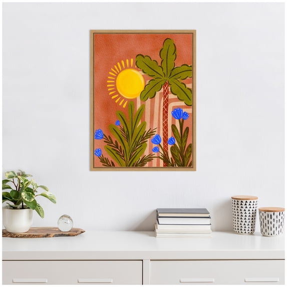 Kate and Laurel Moroccan Forest Framed Canvas Wall Art by Nikita Jariwala 18 x 24 Sylvie Natural, Traditional, Abstract, Tropical Art for Wall Decor, Living Room, Bedroom