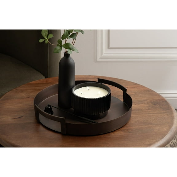 Kate and Laurel Myo Transitional Metal Round Tray, 15 Inch Diameter, Bronze, Modern Glam Circular Decorative Serving Tray with Handles for Use as Living Room Ottoman Table or Entryway Tray Decor