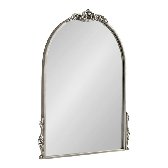Kate and Laurel Myrcelle Traditional Arched Mirror, 21 x 26, Antique Silver, Decorative Arch Mirror with Ornate Garland Detailing along the Crown and Edges of the Frame