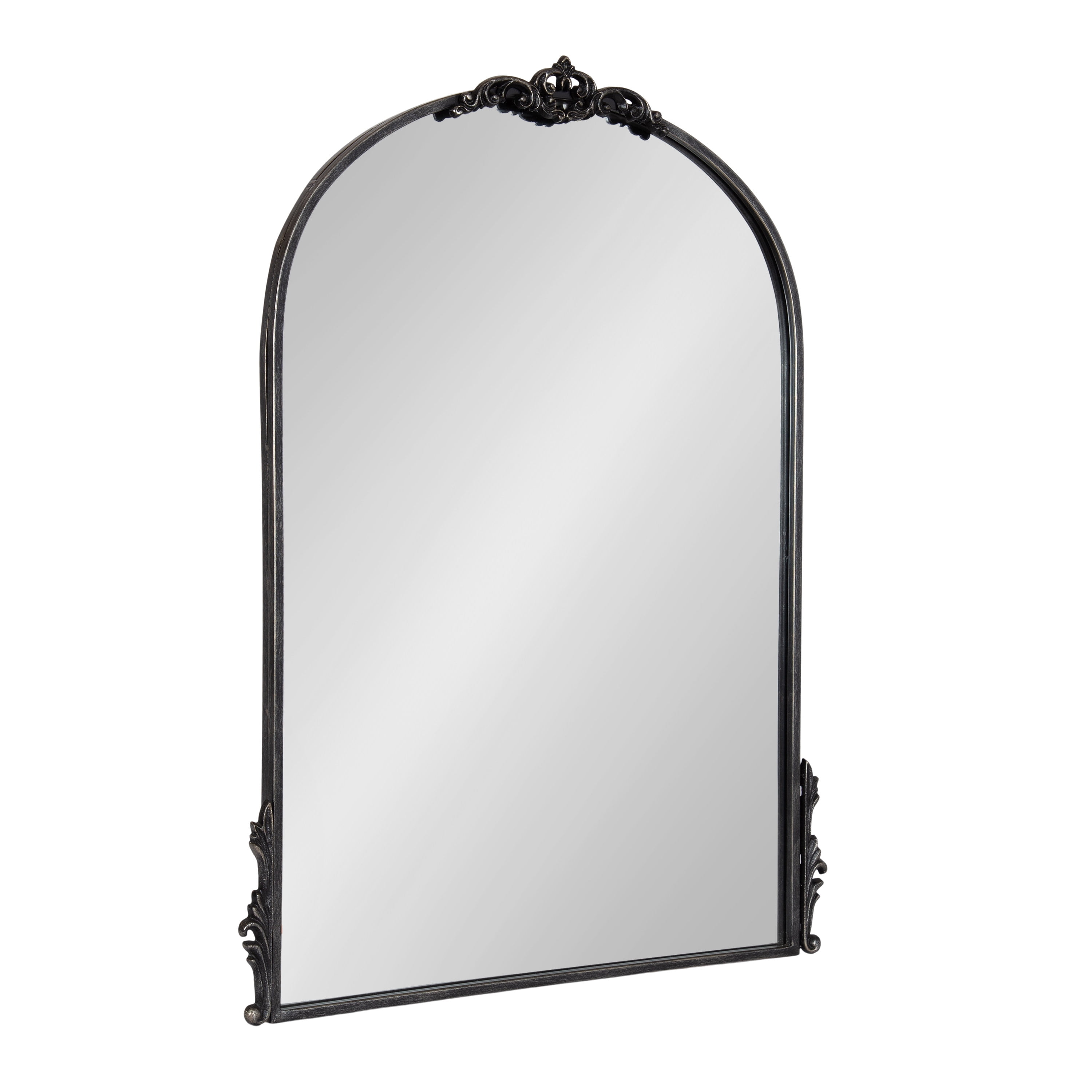 Kate & Laurel Myrcelle Traditional Arched Wall Mirror - 25x33 Black Ornate Vintage Decorative Mirror