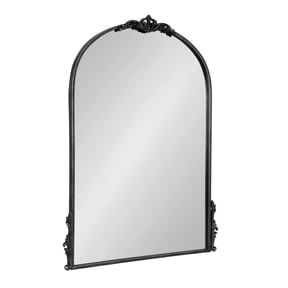 Kate and Laurel Myrcelle Traditional Arched Mirror, 25 x 33, Black, Decorative Vintage Arch Mirror with Ornate Garland Detailing Along the Crown and Edges of the Frame