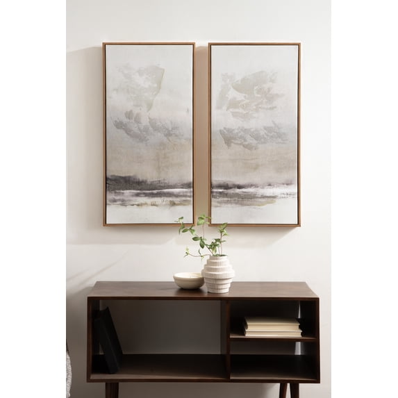Kate and Laurel Mystic Two-Piece Framed Canvas Abstract Landscape Wall Art, 16 x 32, Brown, Soft Watercolor Art Set for Wall in Bedroom, Entryway, or Living Room Decor