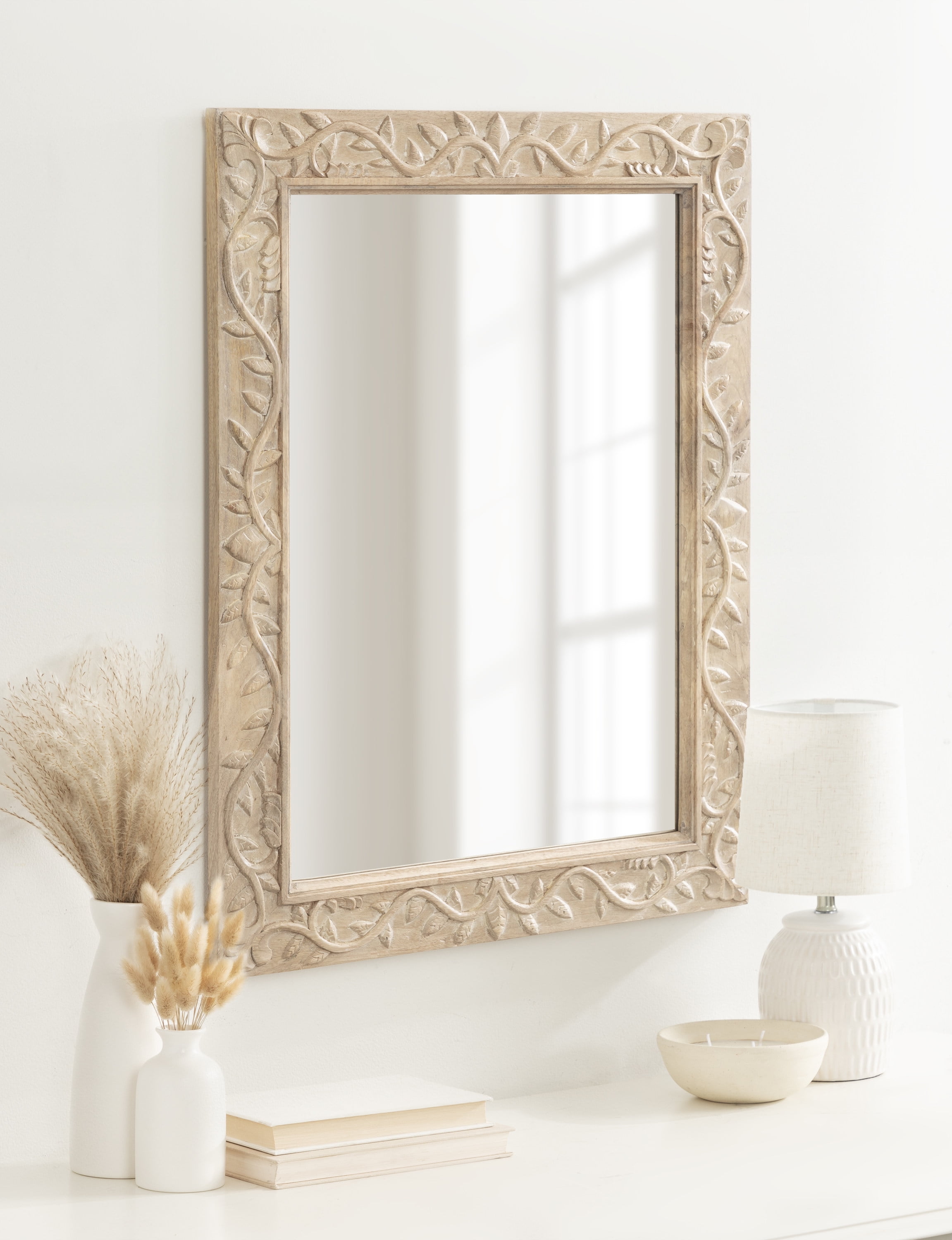 最も完璧な Laurel and Kate Natesa 24 Mirror, Wood Carved Rectangle Boho 版画