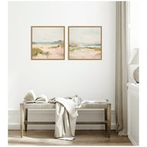 Kate and Laurel Natural Tranquil Landscape Square 2 Piece Framed Canvas Wall Art Set by Amy Lighthall, Sylvie Natural Coastal, Abstract Art for Wall Decor