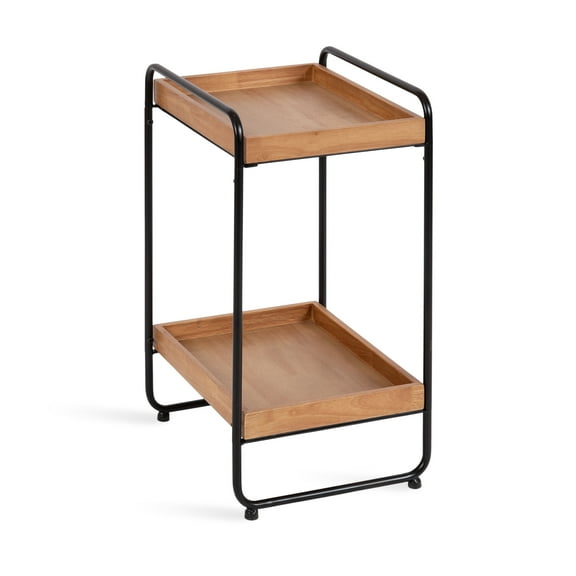 Kate and Laurel Nicco Modern Transitional 2-Tier Side Table, 16 x 13 x 26, Natural Wood and Black, Tiered Rectangle End Table for Storage and Display in Living Room Home Decor