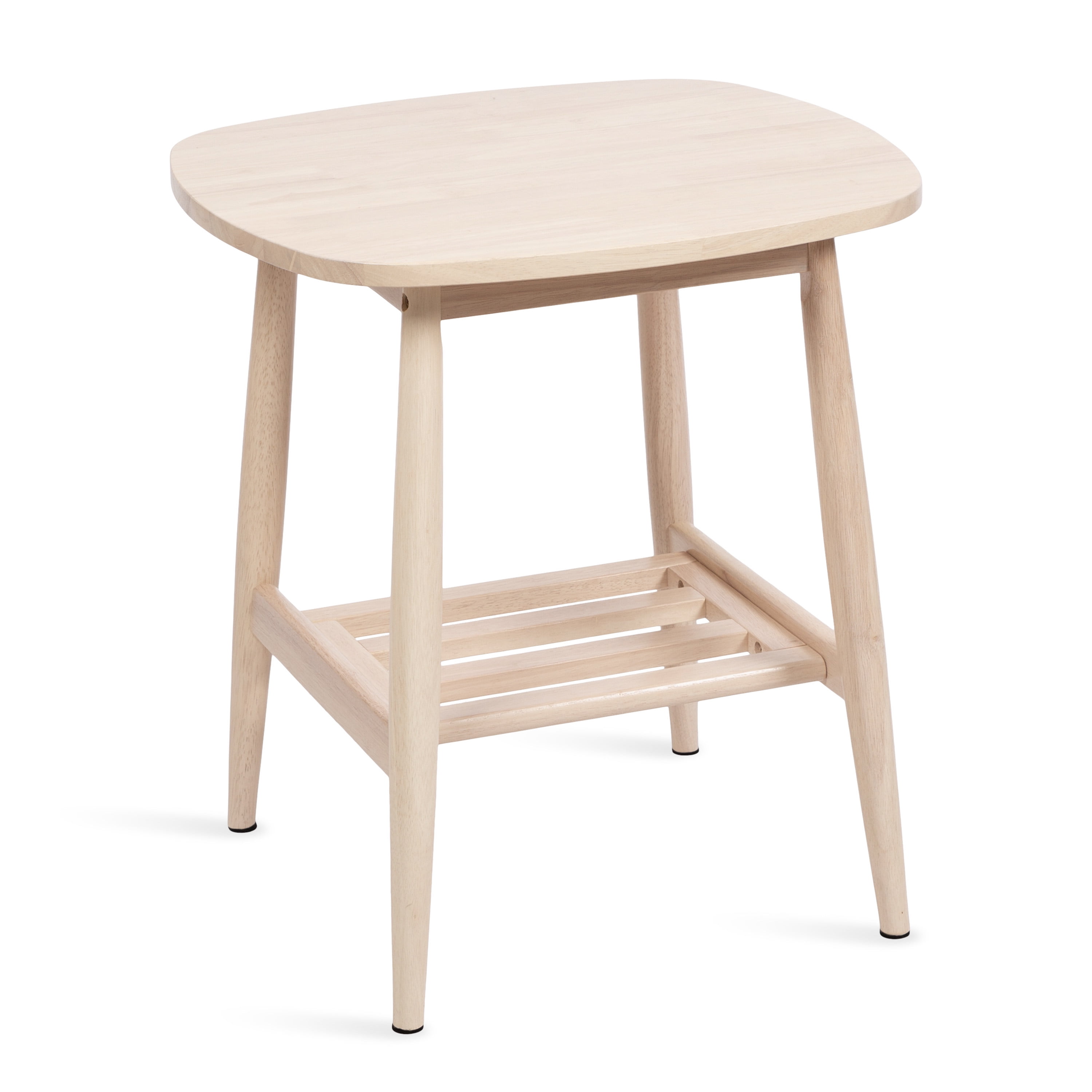 Natural Light Wood Rectangular Side Table with Storage Shelf