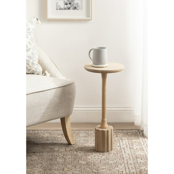 Kate and Laurel Nisha Modern Mango Wood Round Drink Table, 10 x 10 x 22, Light Natural, Transitional Wooden Circle Mini Table for Use as Indoor Plant Stand or Living Room Accent