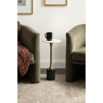 Kate and Laurel Nisha Traditional Marble Round Drink Table, 10 x 10 x 22, White Marble, Antique Brass, and Black, Vintage Mango Wood Circle Mini Table for Use as Plant Stand or Living Room Decor