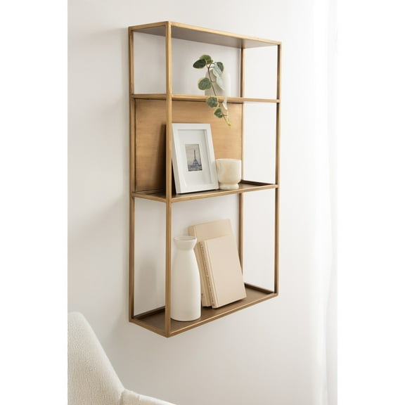 Kate and Laurel Nomi Modern Metal Bathroom Wall Shelf, 18 x 6 x 32, Gold, Contemporary Sleek Tiered Metal Shelves for Wall Decor, Display, and Over-the-Toilet Storage