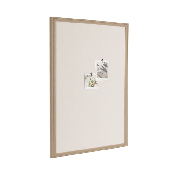 Kate and Laurel Oakhurst Rectangle Framed Linen Fabric Pinboard, 24 x 36, Light Tan, Traditional Decorative Bulletin Board with Stepped Profile and Lightly Distressed Finish