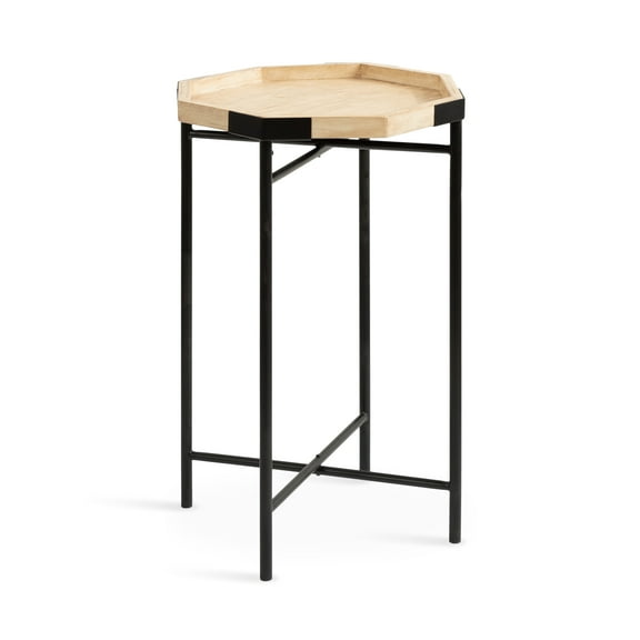 Kate and Laurel Occonor Two-Tone Octagon Side Table, 16 x 15 x 24, Natural Brown and Black, Transitional Mixed Materials Living Room Table with Resilient Wood and Metal Table Construction