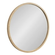 Kate and Laurel Occonor Vintage Wooden Round Mirror, 28 Inch Diameter, Natural Brown, Rustic Farmhouse Circle Wall Mirror with Geometric Shape and Lightly Distressed Finish