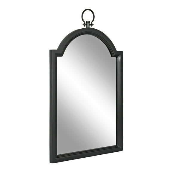 Kate and Laurel Ohara Traditional Farmhouse Arch Mirror with Ornamental Loop, 18 x 30, Black, Vintage Arched Wall Mirror with Ornate Top and Stepped Profile