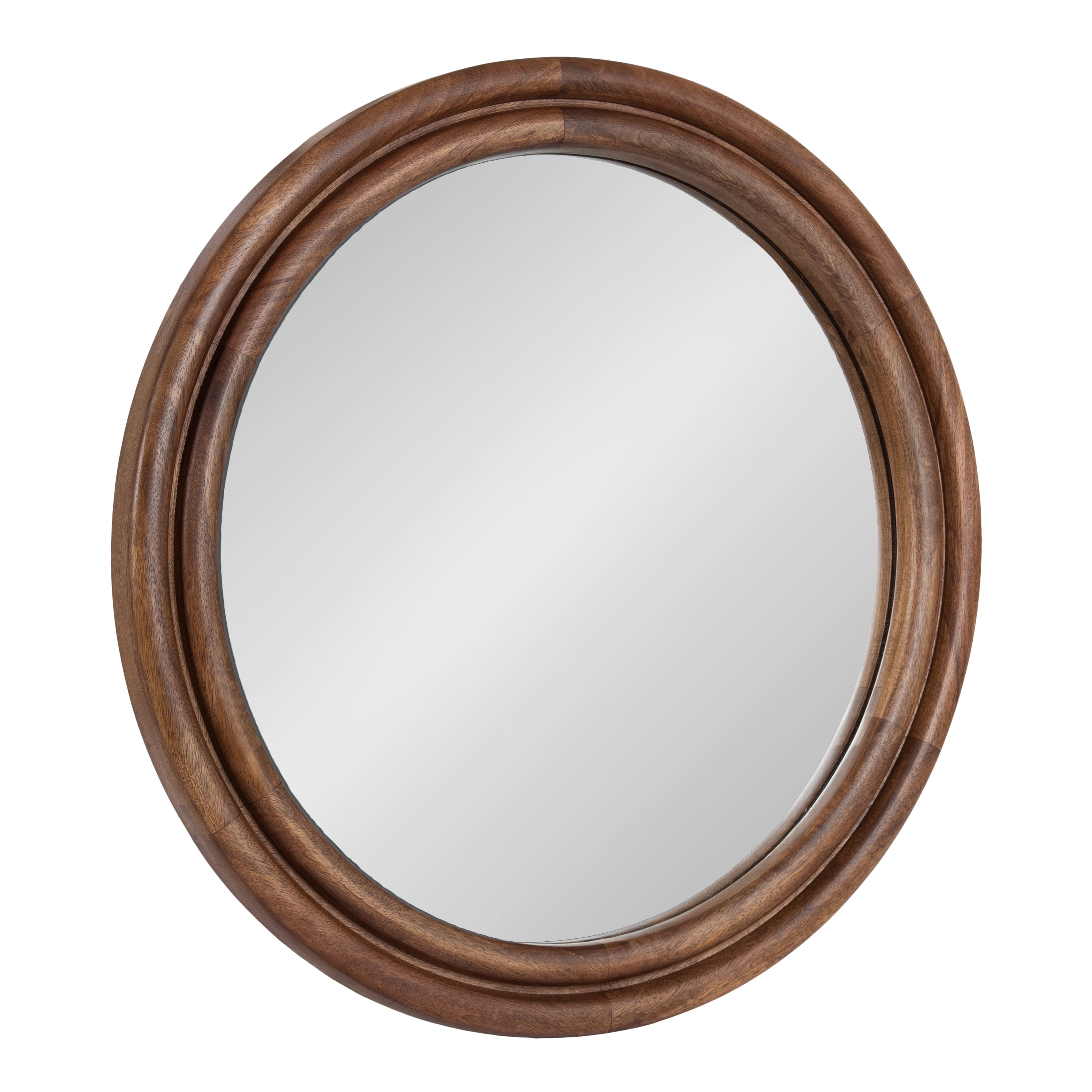 Walnut Brown Ribbed Round Mango Wood Vanity Mirror