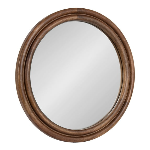 Kate and Laurel Oman Modern Ribbed Round Wall Mirror, 28 Inch Diameter, Walnut Brown, Framed Circle Bathroom Mirror for Over Sink Home Decor or Fireplace Mantel Mirror