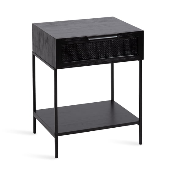 Kate and Laurel Ori Modern Cane Rectangle Side Table, 18 x 15 x 24, Black, Versatile Rattan Living Room End Table with Drawer for Storage and Home Decor