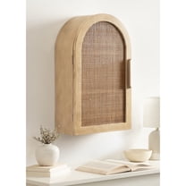 Kate and Laurel Ori Transitional Cane One-Door Arched Wall Cabinet, 15 x 8 x 24, Natural, Decorative Rattan Wall Storage Cabinet with Three Shelves for Entryway or Living Room Decor