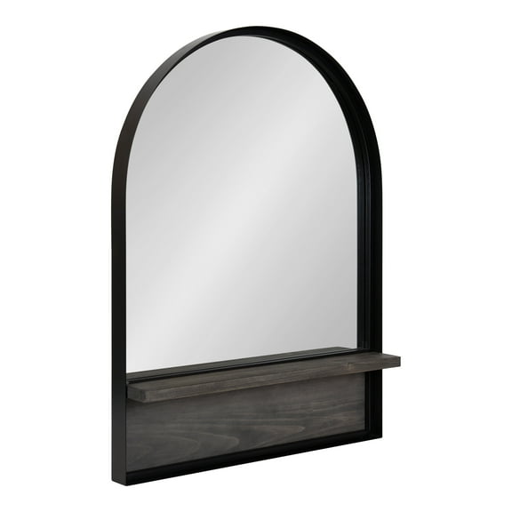 Kate and Laurel Owing Farmhouse Arched Wall Mirror with Shelf, 24 x 32, Black and Gray, Decorative Rustic Mirror with Shelf Ledge for Storage and Display