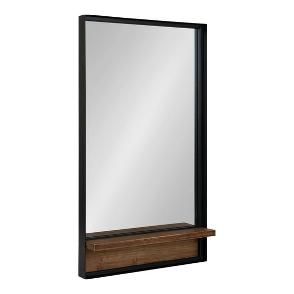 Kate and Laurel Owing Farmhouse Rectangle Wall Mirror with Shelf, 20 x 34, Black and Rustic Brown, Decorative Rustic Mirror with Shelf Ledge for Storage and Display