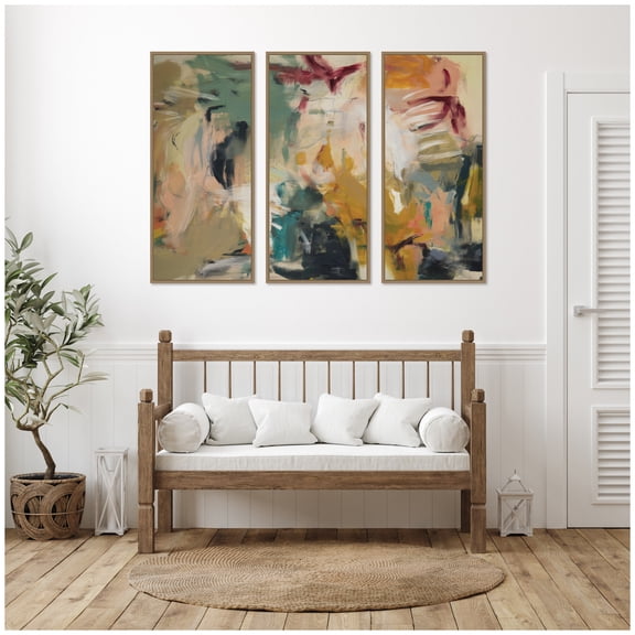 Kate and Laurel Painted Storm No. 2 Panel 3 Piece Framed Canvas Wall Art Set by Amy Lighthall, Sylvie Dark Gold Modern Contemporary, Abstract Art for Wall Decor