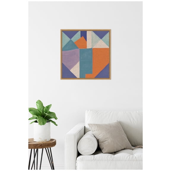 Kate and Laurel Painterly Soft Geometric Shapes Neutral Linen Framed Canvas Wall Art by The Creative Bunch Studio 22 x 22 Sylvie Natural, Modern, Abstract Art for Wall Decor, Living Room, Bedroom