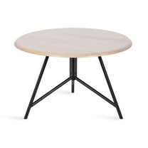 Kate and Laurel Pallson Modern Round Wooden Coffee Table, 28 x 18, Whitewash and Black, Circle Wood and Metal Coffee Table with Mixed Materials for Living Room Home Decor