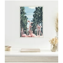 Kate and Laurel Palm Trees and Flamingos Framed Canvas Wall Art  by Sarah Eisenlohr 18 x 24 Sylvie Beaded White, Coastal, Animals, Tropical Art for Wall Decor, Living Room Bedroom