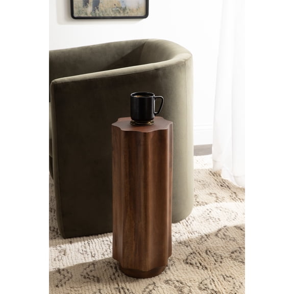 Kate and Laurel Pandey Modern Mango Wood Wavy Drink Table, 9 x 9 x 22, Walnut Brown, Curvy Mini Table for Use as a Pedestal Plant Stand Indoors or as a Small Nightstand Option