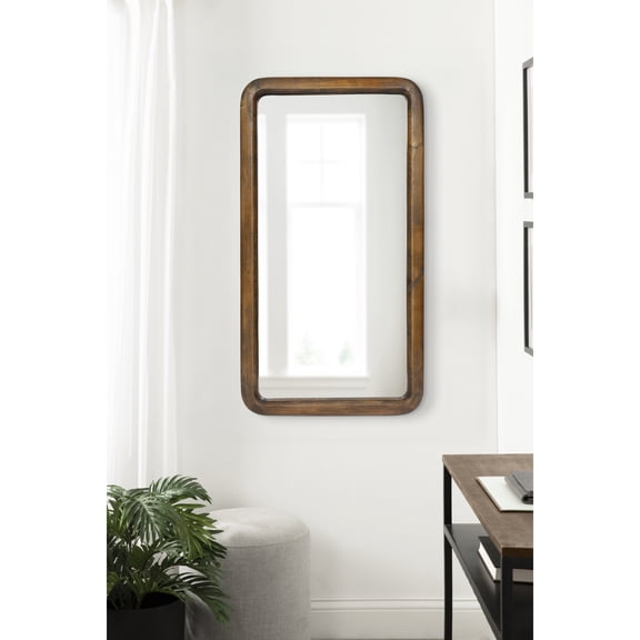 Kate and Laurel Pao Modern Rounded Rectangular Wall Mirror, 17 x 32, Walnut, Decorative Mid-Century Tall Wood Mirror with Radius Corners for Vertical or Horizontal Display