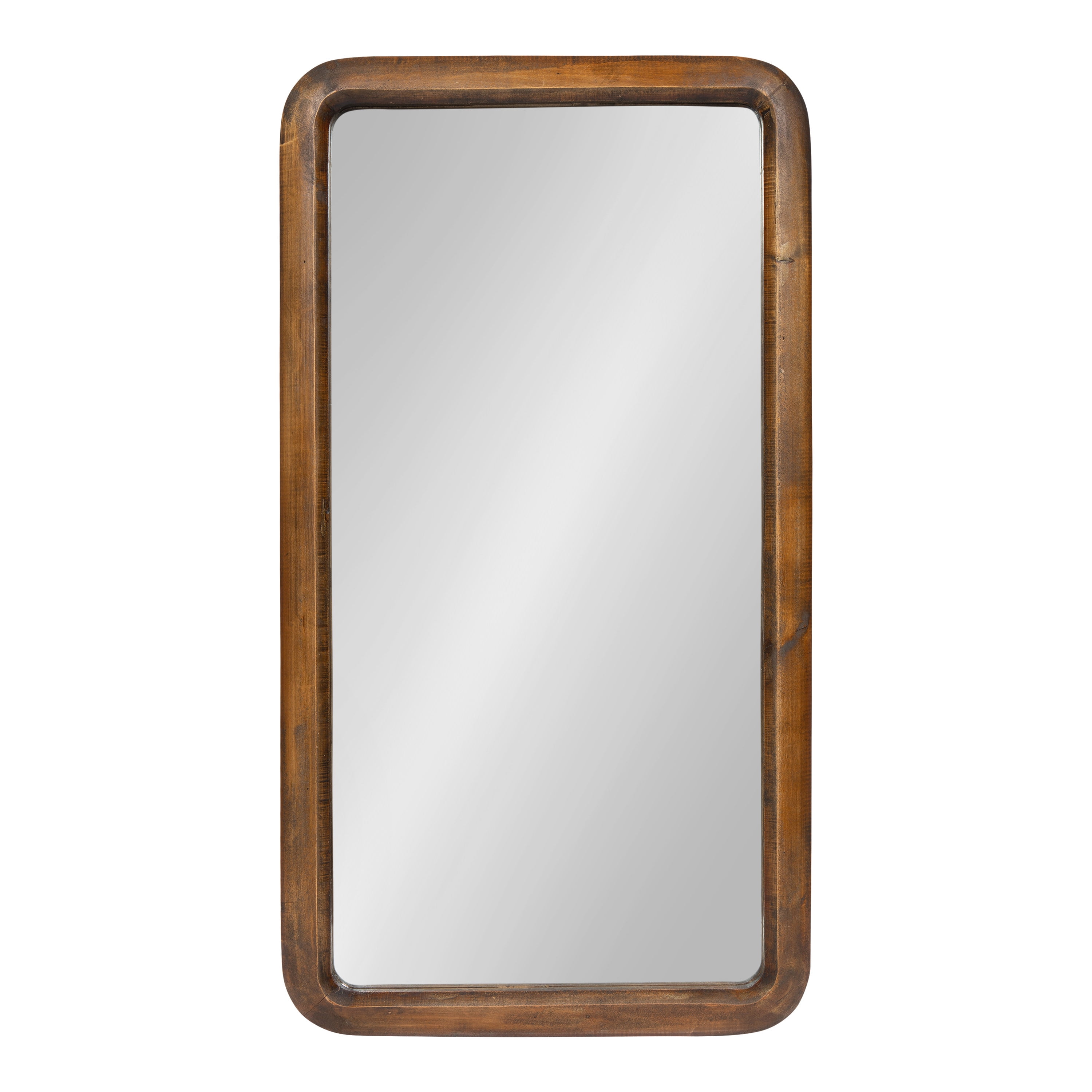 Pao 17" x 32" Rounded Rectangular Walnut Wood Vanity Mirror