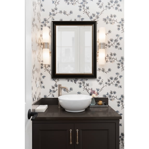 Kate and Laurel Parodi Traditional Framed Beaded Rectangle Bathroom Vanity Mirror, 22 x 28, Black, Rectangular Beveled Bathroom Mirror for Over Sink or for Use as Entryway or Living Room Decor